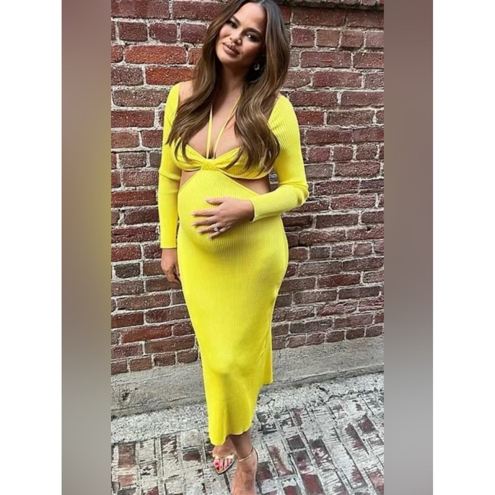Cult Gaia Revolve Enzo Knit Cutout Midi Dress Tahdig Yellow Size S - Picture 9 of 9